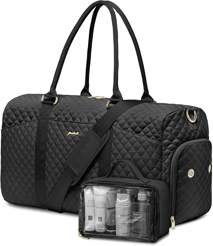 FOCDOD Travel Duffle Bag for Women - Weekender Bags with Shoe Compartment Large Carry on Overnight Tote Bag with Toiletry Bag Traveling Yoga Gym Bags with Wet Pocket Mommy Hospital Bag Black by FOCDOD