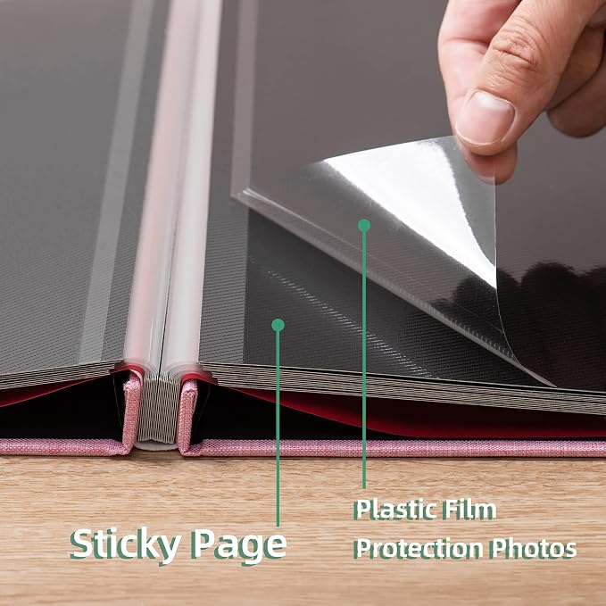 Large Photo Album Self Adhesive for 4x6 8x10 Magnetic Scrapbook Album DIY 60 Black Sticky Pages Linen Cover Photo Album(Pink) - Image 5