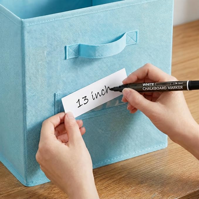Storage Bins,13 Inch Cube Storage Bin with Labels,6pcs,Sky Blue | Fabric Storage Cubes for Shelves,13 Inch storage cube bins with 6 Labels Window Cards & a Pen. - Image 4