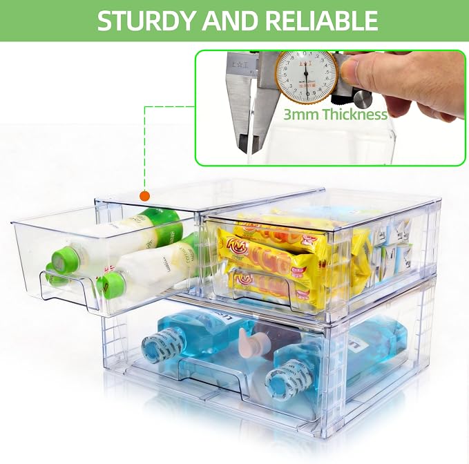 Stackable Storage Drawers(3 Pack),High-strength Clear Plastic Multi-purpose Organizer Bins with Handles, Easily Assemble Acrylic Drawers for Bathroom Closet Cabinet Pantry Under Sink - Image 7