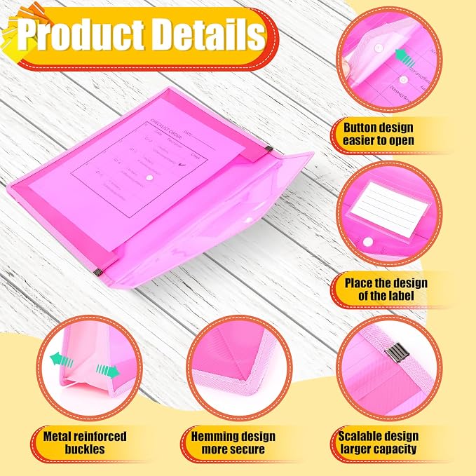 Epakh 3 Pack Plastic Expanding File Folders Expandable File Folder with Snap Closure for Document Transparent Waterproof Document Organizer Holder for School Office Home (Pink Purple Orange) - Image 3