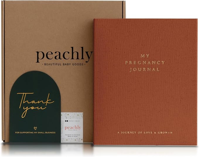 Peachly Pregnancy Journal for First Time Moms - Linen Memory Book (Rust) | Gift-boxed 110-page maternity keepsake & pregnancy scrapbook. Bump photo pages, hospital & newborn checklists, archival paper by PeachlyKeepsakeBooksPregnancyBabySchool