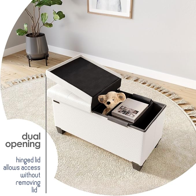 Storage Ottoman Bench with Bins, 30-in Storage Bench for Bedroom End of Bed, Folding Foot Rest Ottoman for Living Room Max 660lbs, Faux Leather Ottomans, Cream - Image 8