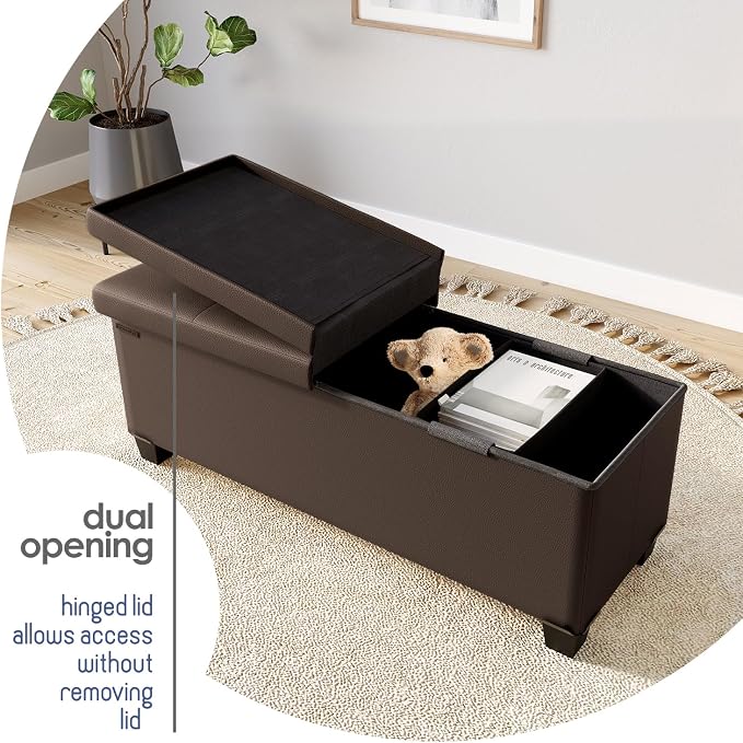 Storage Ottoman Bench with Bins, 43-in Storage Bench for Bedroom End of Bed, Folding Foot Rest Ottoman for Living Room Max 660lbs, Faux Leather Ottomans, Brown - Image 8