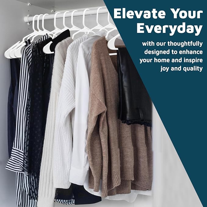LifeMaster 50 Pcs. Lightweight White Plastic Clothes Hangers Set with Smart Shoulder Grooves - Space-Saving, Non-Slip, Durable Coat Hangers for Organized Closets - Image 3