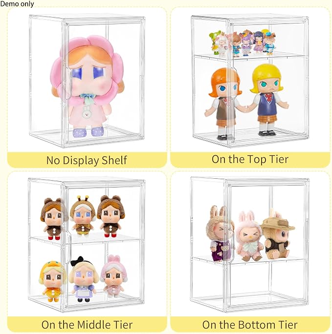 LXLXXL 2 Tiers Clear Acrylic Display Case with Removable Shelf for Figures | Clear Acrylic Showcase 2 Tier for POP MART Figures, Makeup, with Removable Shelf, Dustproof Collectible Display Box Organizer - Image 3