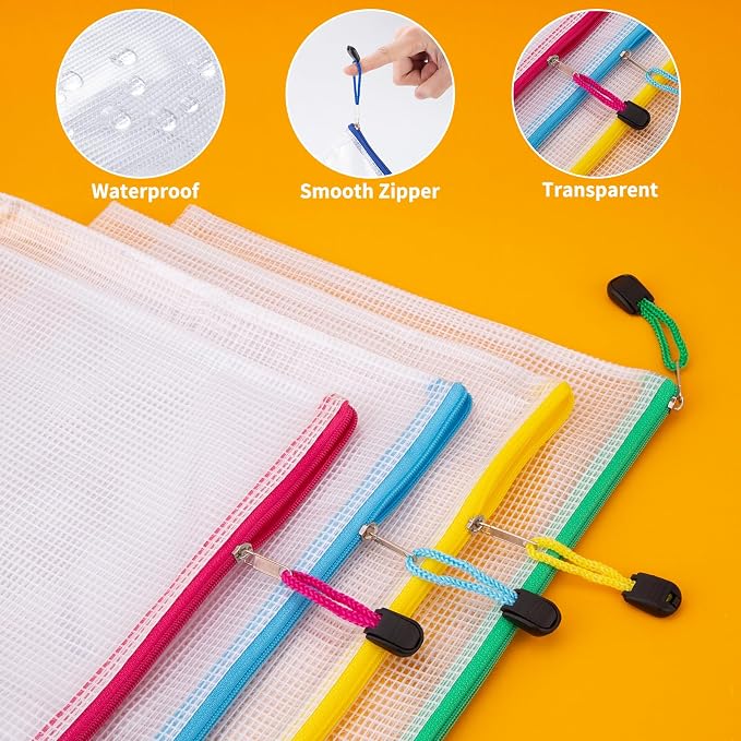 72pcs Mesh Zipper Pouch Bags,A4 Letter Size Zipper Mesh Document Pouch | Multi-use 13" x 9.5" Waterproof Mesh Bags for Board Games & Puzzles,Organizing Storage for School Office Supplies - Image 3