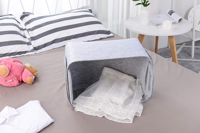 Storage Basket Felt Storage Bin Collapsible& Convenient Box Organizer with Carry Handles for Office Bedroom Closet Babies Nursery Toys Laundry (Light grey, 17.9inch（L）×12.2inch（W）×11.6inch（H）) - Image 4