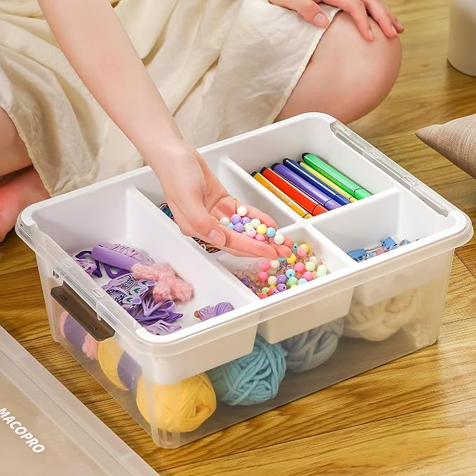 17QT Clear Plastic Craft Storage Box with Removable Tray & Lid - 2 packs | white container, art supply organizer for playdoh, sewing, beads & craft tools, space-saving stackable bins - Image 2