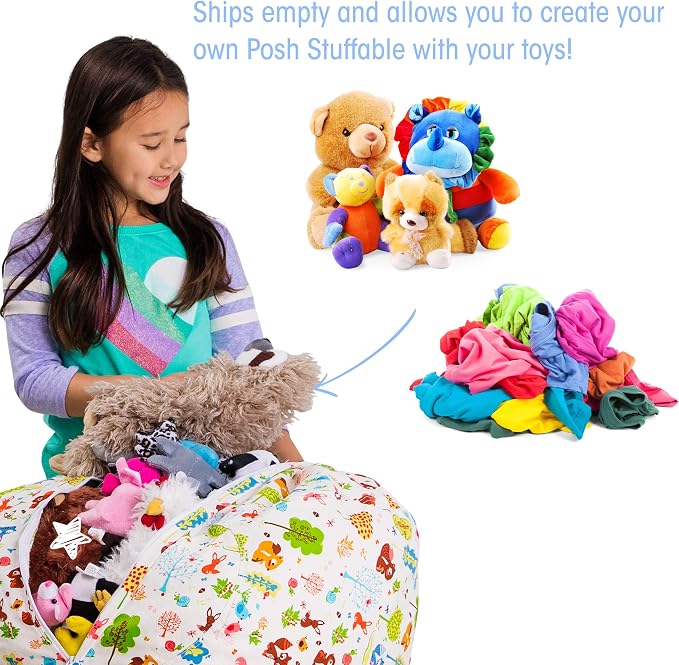 Posh Creations Stuffable Kids Stuffed Animal Storage Bean Bag Chair Cover - Childrens Toy Organizer, Medium 27" - Canvas Animals Forest Critters - Image 3