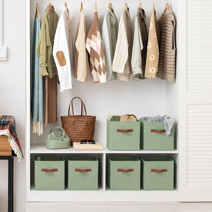 GRANNY SAYS 11 Inch Fabric Storage Cubes, 6-Pack, Sage Green | Collapsible Cube Storage Bins with Thickened Base Plate, Sturdy Handles, Decorative Baskets for Shelves, Closet - Image 4