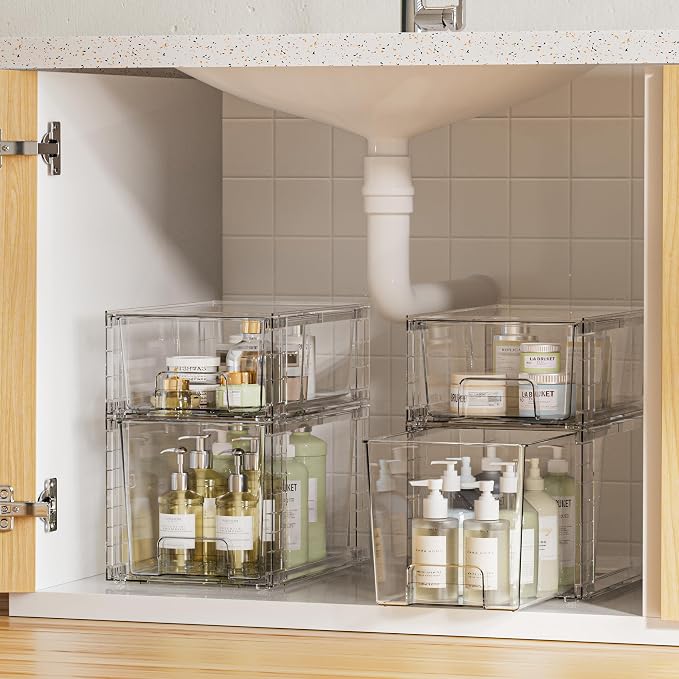 Vtopmart Clear Stackable Storage Drawers, 8 Pack Medium Set | Medium and Small Pull-Out PET Drawers for Consistent Organization, Stackable Storage Solution for Cabinets, Closets, Pantry - Image 2