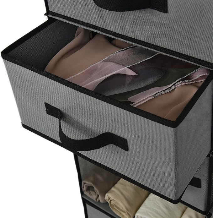 GRANNY SAYS Hanging Closet Organizer, 5 Drawers, 6 Shelves, 4 Pockets, Gray | Hanging Closet Organizer with 5 Different Drawer Designs, 6 Shelves & Reinforced Structure for Organized Small Spaces - Image 8