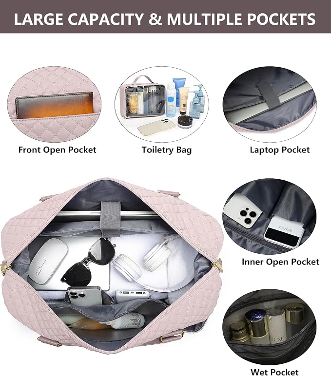Women Weekender Travel Duffle Bag: Travel Duffel Overnight Bags with Shoe Compartment Large Carry on Tote Bag Toiletry Bag Weekend Yoga Gym Hospital Bags for Labor and Delivery with Wet Pocket - Image 2