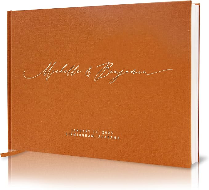 Personalized Guestbook in Terracotta - Premium Custom Modern Guest Book for Wedding Reception, Birthday Party or Events w/Bookmark Blank Pages for Signing 11.5 x 8.5 inches by MUUJEE