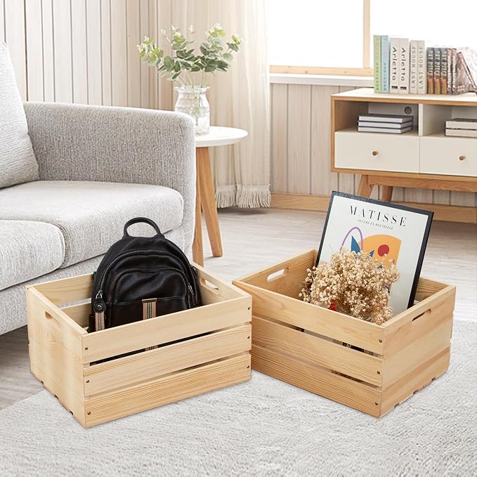 1 Piece Large Pine Wood Crates For Storage, Unfinished Wooden Crates | The Wooden Storage Crates Are Made Of Solid Wood, Wide Range Of Uses ,For DIY - Image 4