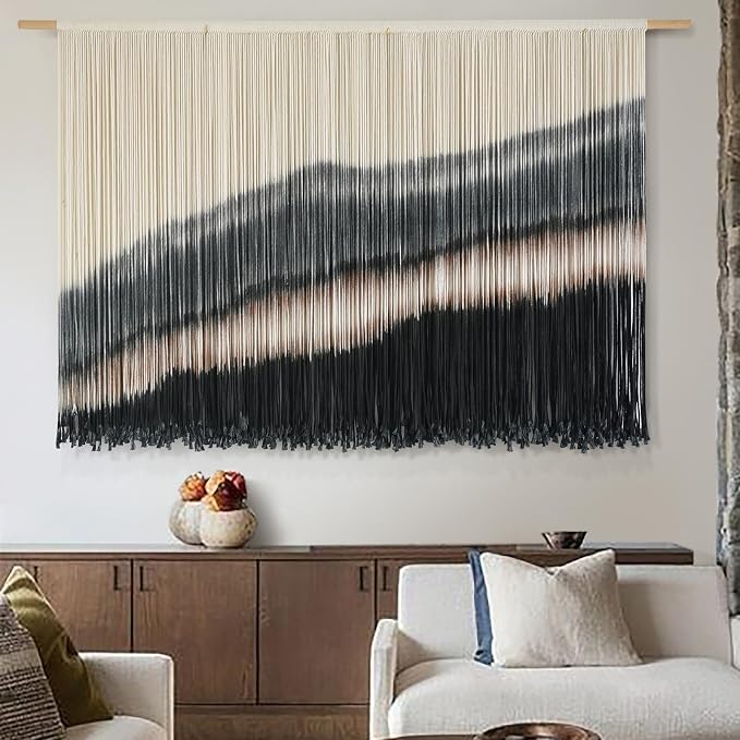 Jakalin Macrame Wall Hanging Black Dip Dye Fiber Tapestry Handmade 57"x35" | Fiber Yarn Wall Art,Craftsmanship,Hand-dip Dyed, Boho Style to Bedrooms, Living Rooms, Nursery ,Couch,or Entryways. - Image 2