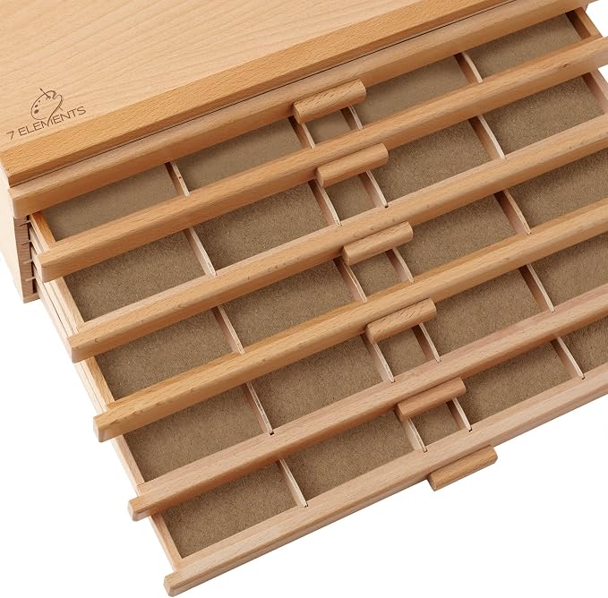7 Elements 6 Drawer Wooden Artist Storage Supply Box for Pastels, Pencils, Pens, Markers, Brushes and Tools - Image 7