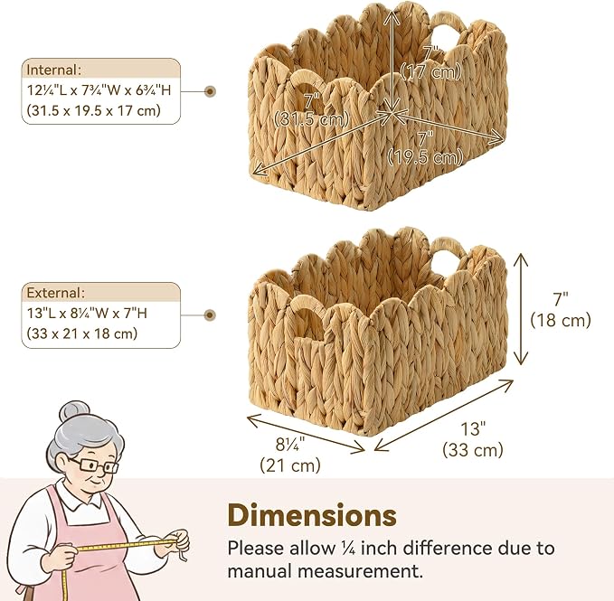 GRANNY SAYS Storage Baskets for Shelves, Wicker Basket with Scalloped Edge | Scalloped Water Hyacinth Basket, Storage Wicker Basket for Pantry, Water Hyacinth Baskets with Scalloped Edge, Woven Baskets - Image 2