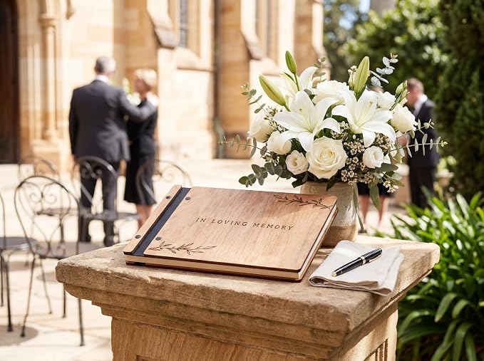 Aspen Studio Funeral Guest Book with Signing Pen in Loving Memory Wooden Funeral Guest Book for Memorial Funeral Service with Signing Pen for Funeral Reception - Image 4