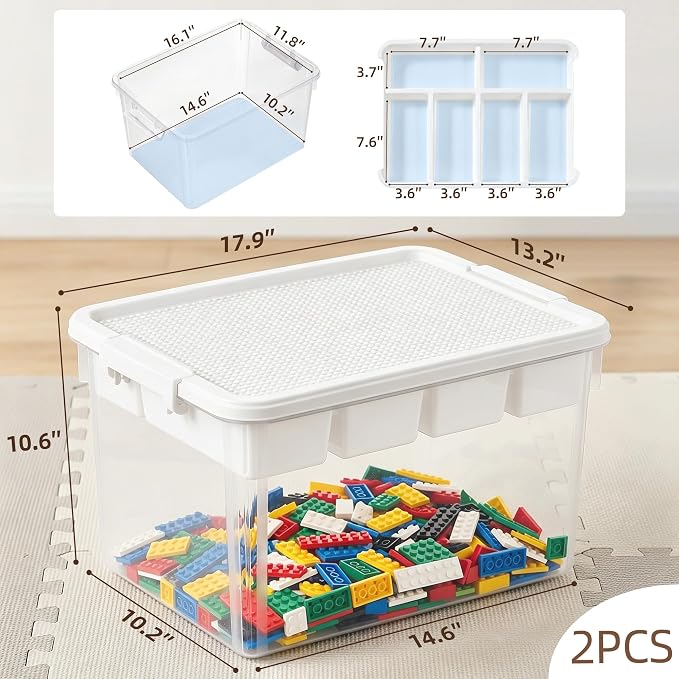 Citylife 32QT 2-Pack Clear Craft Storage Box Buildable Lid Removable Tray | Plastic Craft Organizers and Storage with Build-On Lid for Beads, Tools, Sewing Supplies, Deep Base, Secure Clasp, kids Toy - Image 3