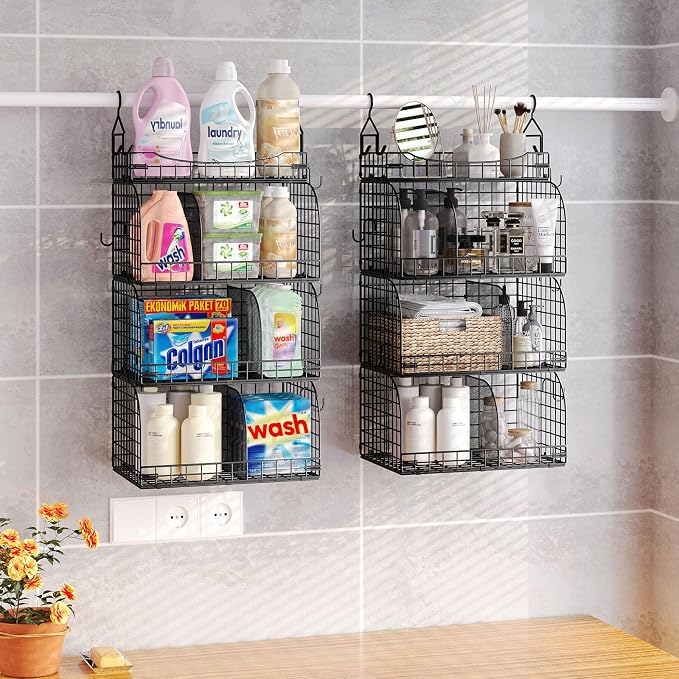 HapiRm Hanging Closet Organizer Storage - 4 Tier Metal Stackable Hanging Closet Shelves with Dividers and S Hooks, Foldable Clothes Shelves for Clothes, Pants, Shoes, Coat, Hats Clutches Accessories - Image 6