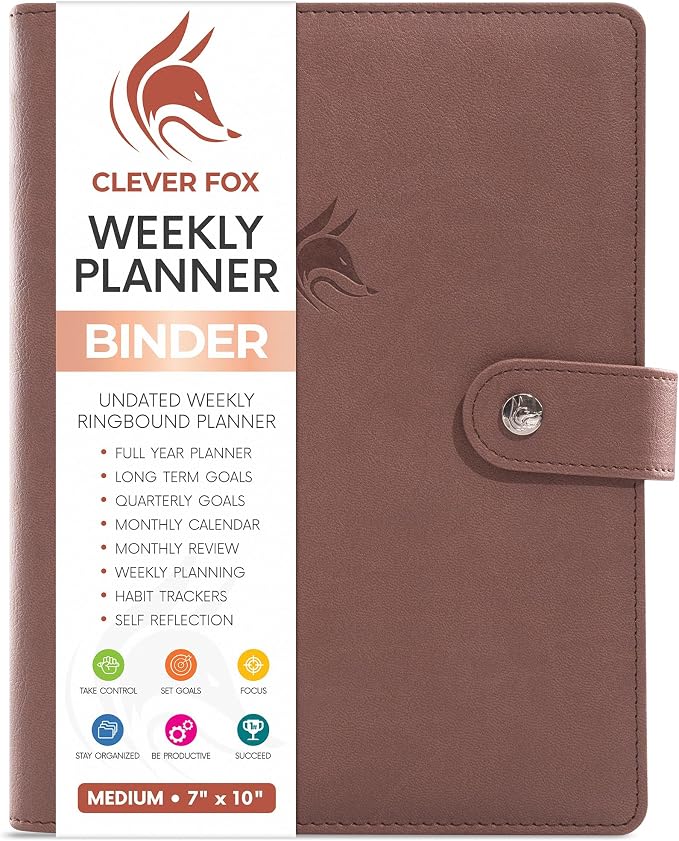 Clever Fox Weekly Planner Binder, Undated Daily A5 Eco Leather Terracotta | 7 x 10 in with A5 pages, mini 3 ring portfolio organizer, work time manager, day runner, agenda book with monthly calendars by CleverFox
