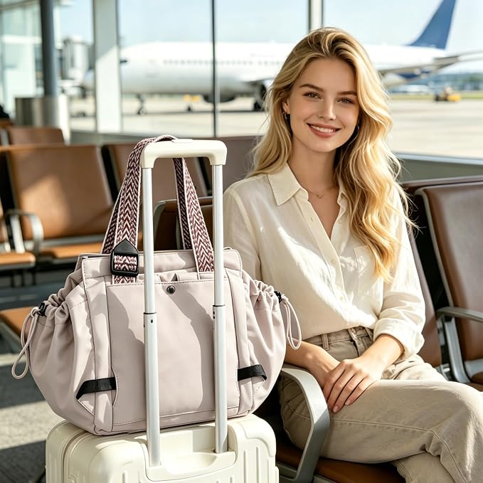 Women's Everyday Tote Bag,Diaper Bag,Baby Bag,Newborn Essentials,Large Capacity,Baby Christening Gift,Baby Registry（Champagne-colored） - Image 9