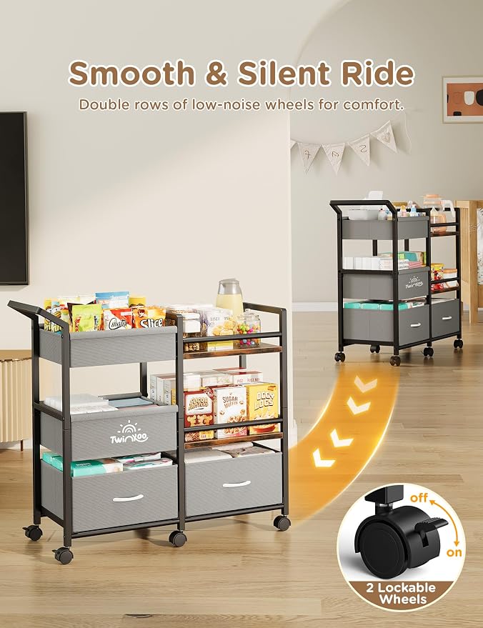 Twinkoo Baby Diaper Caddy Organizer, 3 Tier Rolling Cart | Tiered Modular Configuration, 66 lbs Capacity, Rolling Wheels, Dipaer Bag, Nursery Newborn Essentials, Easy To Assemble - Image 5