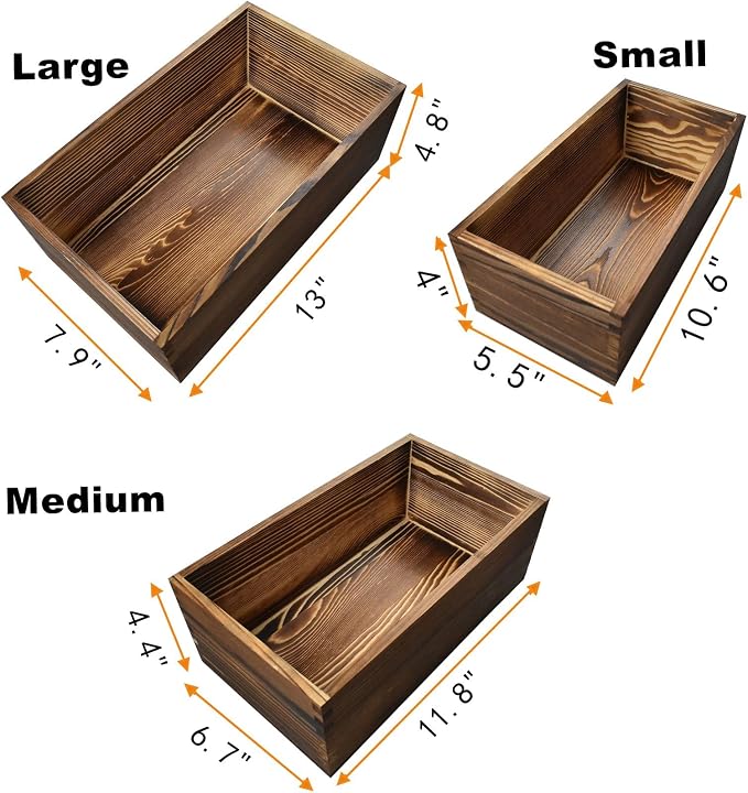 Decorative Nesting Wooden Crates Burnt Umber Stained Rustic Crate Boxes Wood Pallet Bin Storage Boxes for Decorative Display Kitchen Storage Arts & Crafts Set of 3 - Image 2