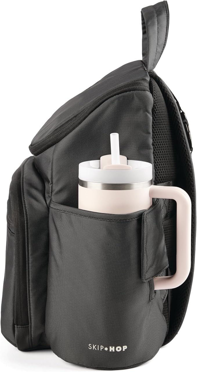 Skip Hop Diaper Bag Backpack with Portable Changing Pad Adjustable Pocket for 30 oz Tumblers 9 Total Pockets Insulated Packing Cubes Luggage Sleeve & Stroller Straps Fits a 14” Laptop Forma Next Black - Image 4