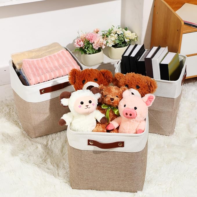 Uiifan 8 Pack Fabric Storage Basket Storage Bin with Handles Linen Decorative Containers Organization Bins for Shelves Closet Organizer Baskets for Toy Nursery - Image 3