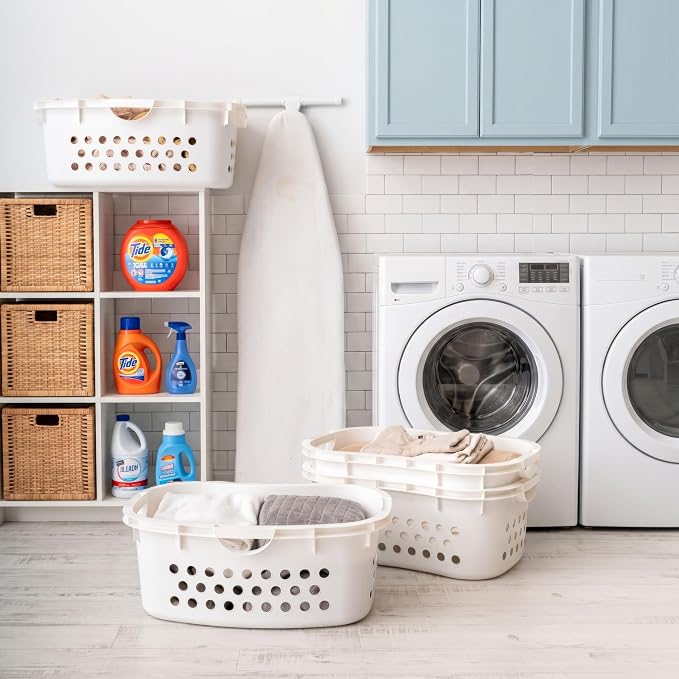 IRIS USA Laundry Basket, 51L Plastic Hip Hold Hamper, 4 Pack, 1.5 Bushel | Comfortable hip-hold handles and ventilated design make transporting clothes, towels, and linens easier. - Image 7