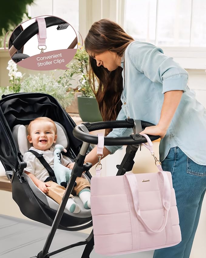 LOVEVOOK Diaper Bag Tote, 15.6 Inch Puffer Diaper Bag, Waterproof Travel Diaper Tote with Changing Pad Pacifier Case - Image 2