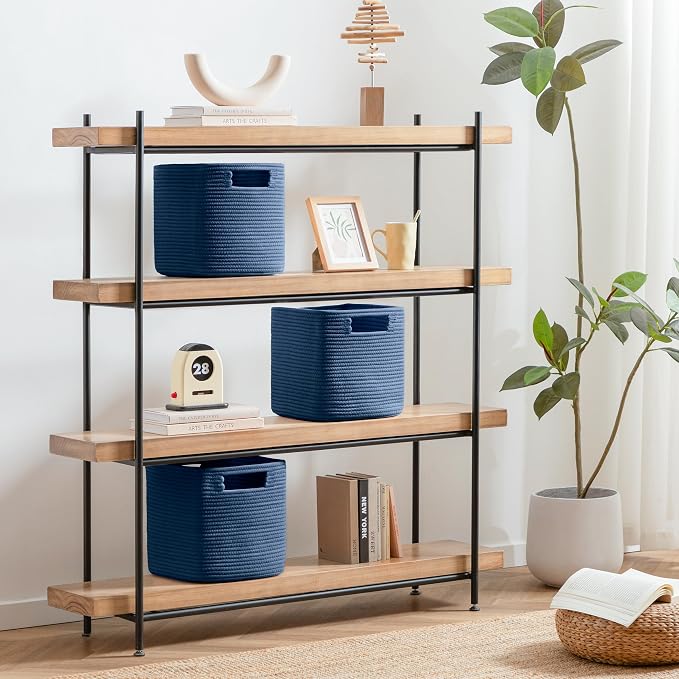 UBBCARE Set of 4 Storage Basket-11 X 10.5 X 10.5 In, Cotton Rope Basket for Shelves, Toys, Book, Cube Storage Bins with Handles, Woven Storage Basket for Organizing, Navy Blue - Image 5