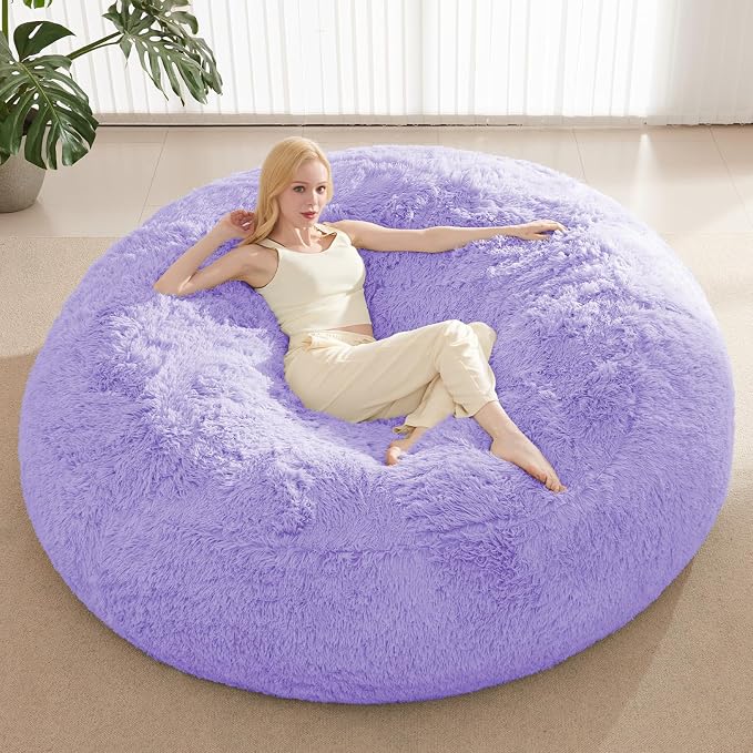 Bean Bag Cover (No Filler) - Faux Fur Beanbag Chairs Covers Only, Stuffed Animal Storage Bean Bag for Adults, Large Washable Beanbag Cover Without Filling, 5FT, Purple by ODreamyDogs