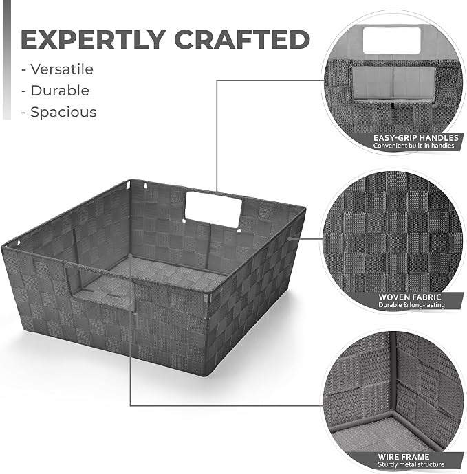 Sorbus Set of 3 Large Storage Baskets for Organizing, Mesh Hand-Woven Design, Linen Closet Organizers and Storage, Organizer Storage Baskets for Shelves, Organizers and Storage ( Gray) - Image 4