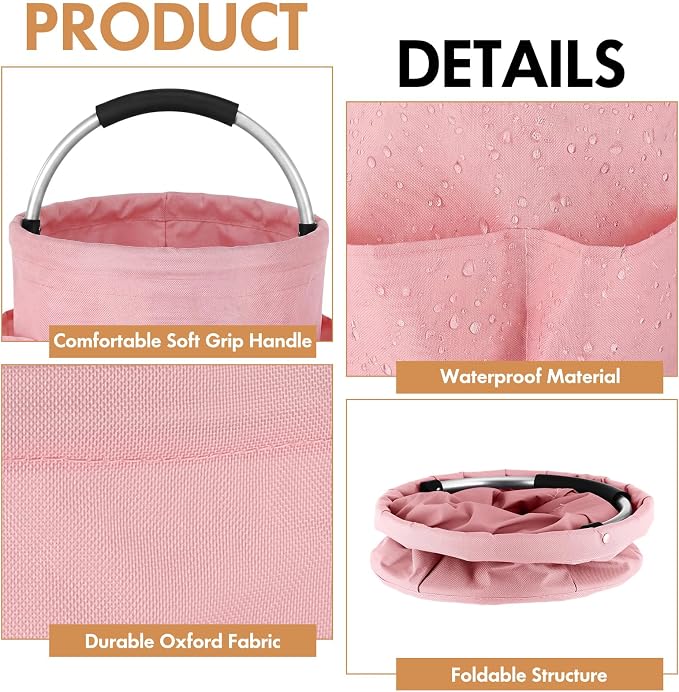 LemonRoad 4 Pack Cleaning Caddy with Handle 17L Foldable Cleaning Supplies Organizer Oxford Cloth Storage Basket with 6 Pockets Portable Multi Bucket Bag for Home Garden (Black,Beige,Navy Blue,Pink) - Image 3