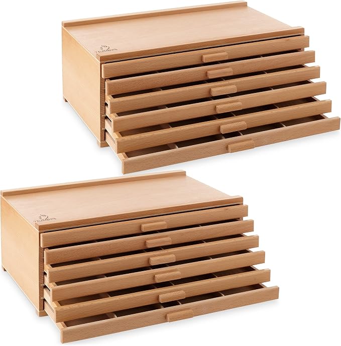 7 Elements 12 Drawer Wooden Artist Storage Supply Box for Pastels, Pencils, Pens, Markers, Brushes and Tools - Image 4