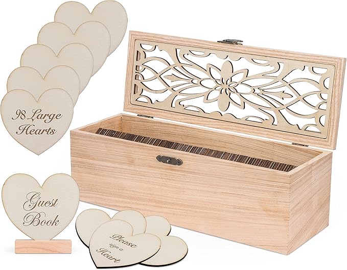 Alternative Guest Book Box - Wedding Guest Book Alternative - Pattern | - 98 Large Wooden Hearts - Baby Shower, Bridal Shower, Anniversary, Birthday, Retirement, Funeral Guest Book Alternatives by JecorCreatingMemoriesTogether