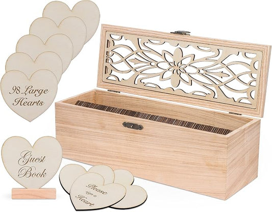 Alternative Guest Book Box - Wedding Guest Book Alternative - Pattern | - 98 Large Wooden Hearts - Baby Shower, Bridal Shower, Anniversary, Birthday, Retirement, Funeral Guest Book Alternatives by JecorCreatingMemoriesTogether