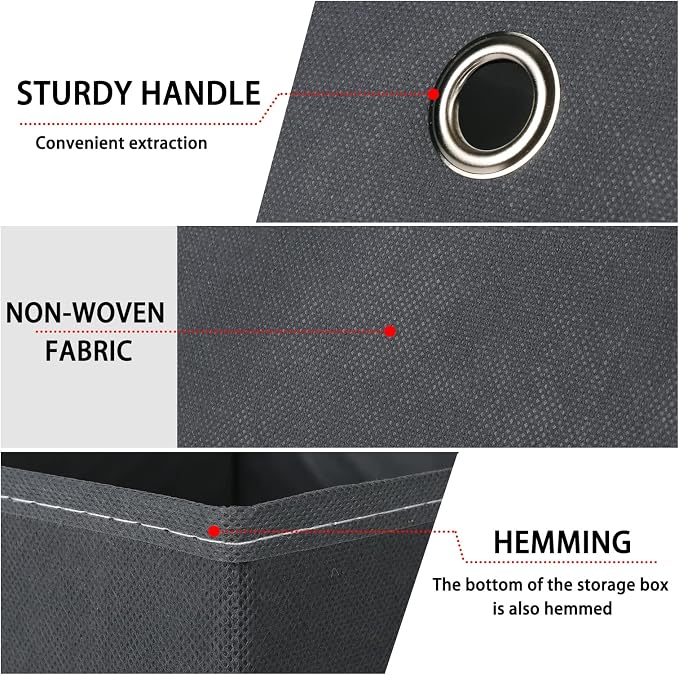 Foldable Storage Cubes Bins ,11 Inch Cloth Storage Cube Fabric Storage Box Cubes Organizer Baskets with Handles for Home Organizer Set of 3 (Grey) - Image 7