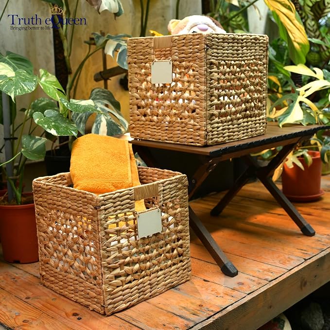 Water Hyacinth Storage Baskets For Shelves, 12x12 Cube Storage Organizer, Square Wicker Basket, Cube Organizer, Woven Basket, Canastas Para Organizar, Cestas Para Baskets For Shelveszar, 2 Pcs - Image 5