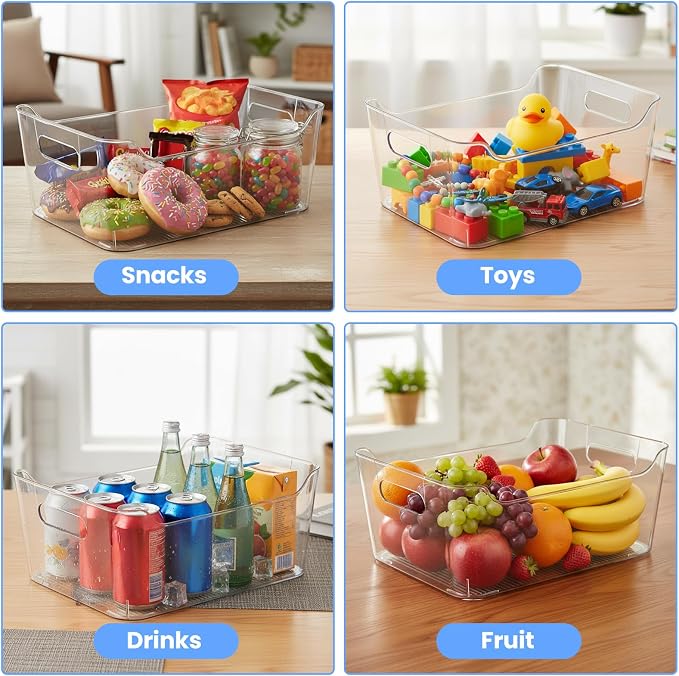6 Set Storage Bins, Clear Plastic Organizers, with Handles | Clear Plastic Storage Containers, Multi-Use Organizers, for Home, Kitchen, Cabinet and Pantry - Image 5