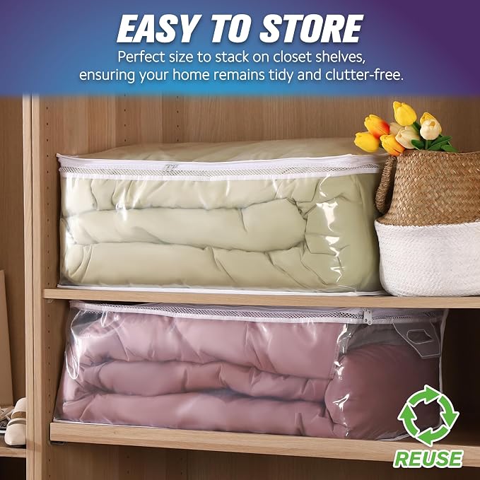 HIBAG 20 Gallon Large Storage Bag for Clothes, Zipper Clothing Storage Bag, Clear Organizer with Reinforced Handles, for Comforters Blankets Pillows Bedding (4 Pack) - Image 7