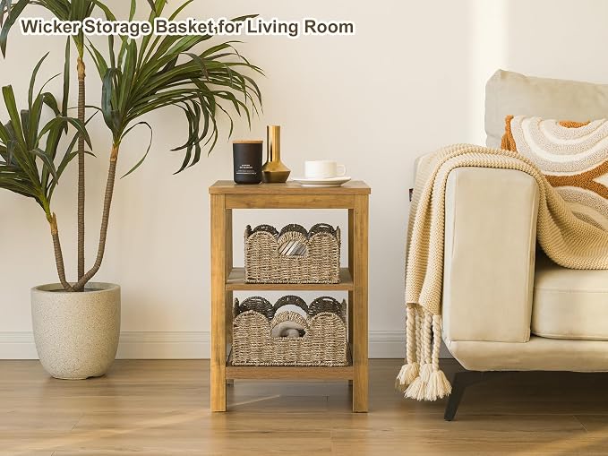 StorageWorks Scalloped Wicker Basket, Hand-woven Rattan Baskets with Built-in Handles, Seagrass Basket for Organizing and Decor, 2 Pack | Woven Baskets for Storage, Wicker Storage Baskets for Shelves, Large Wicker Basket, Shelf Basket with Handles, 2 Pack - Image 8