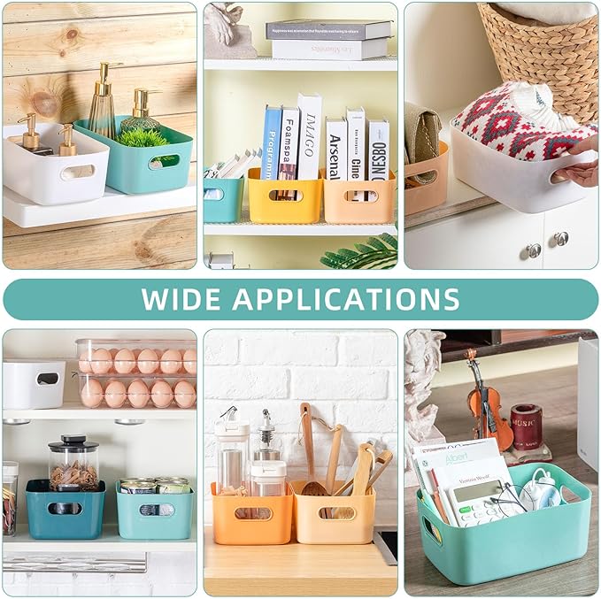 12 Pcs Small Plastic Storage Bins Basket with Handles Toy Organizers Pantry Basket Containers for Shelves Home Cupboard Kitchen Office Bathroom Organization Box(bright, 9.6 x 6.3 x 3.9 Inch) - Image 5