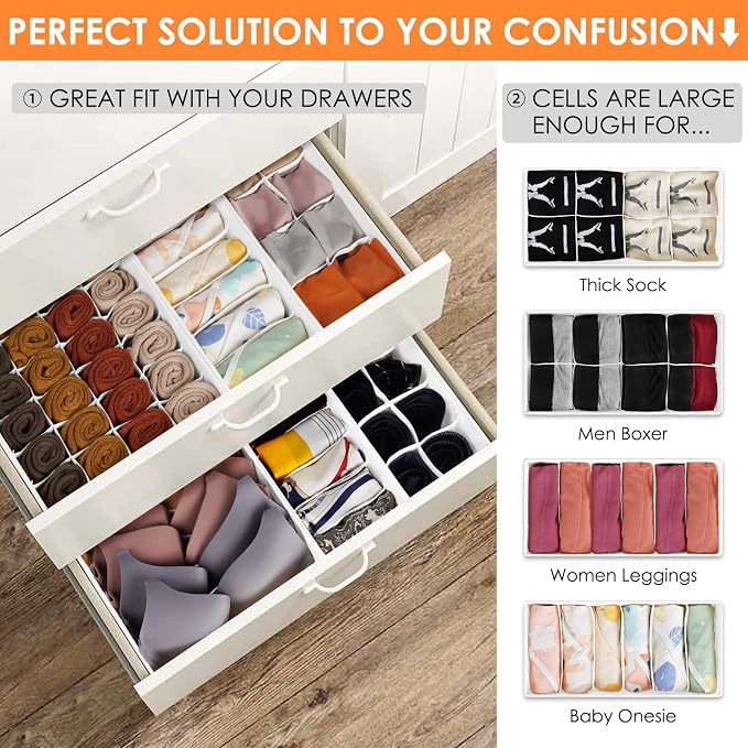 12 Pack Drawer Organizers for Clothing, 116 Large Compartments Fabric Dresser Closet Organizers and Storage Bins for Baby Clothing, Women Men Underwear Socks, Bra, Ties, College Dorm Room Essentials - Image 3