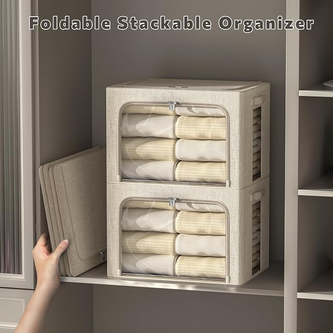 FHSQX 6 Pack Clothes Storage Bins with Metal Frame, Beige, 15.7x11.8x11.8inch (36L) - Image 3