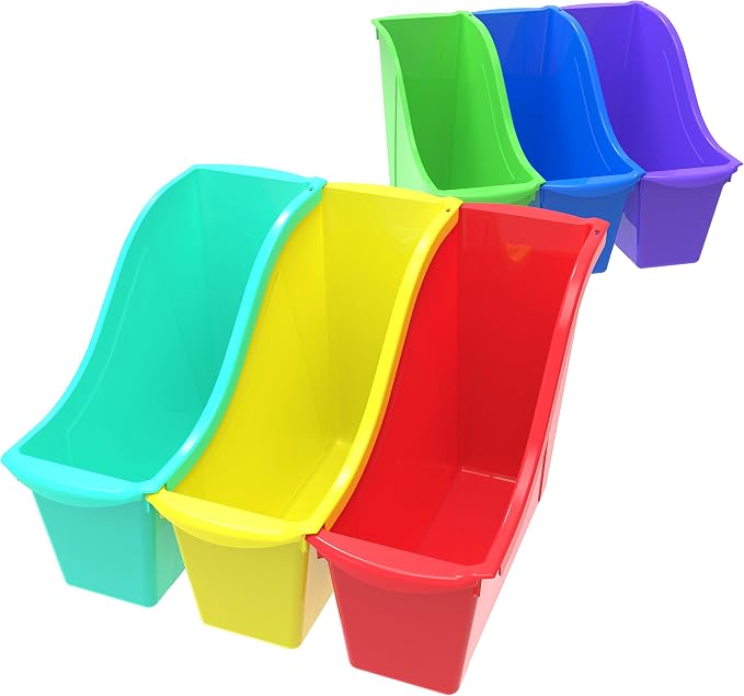 Storex Small Book Bin – Interlocking Plastic Organizer for Home, Office and Classroom, Assorted STEM, 6-Pack (70113A06C) - Image 8